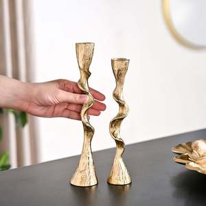 Twirl Gold <b>Candlestick</b> Holder Set 2 High Quality Aluminium Handmade AMBAR EXPORTS for Home Decoration Weddings <b>Tall</b> Metal Design - Product Image 6
