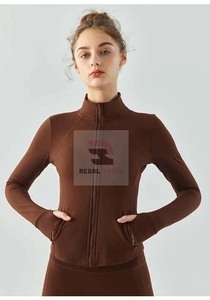 Chaquetas de fitness para correr con cremallera de manga larga para mujer Ropa de yoga transpirable - Product Image 4