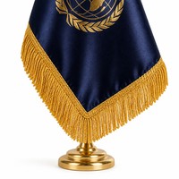 Drapeau de table personnalisé pour cérémonie avec franges dorées en polyester satiné pour la décoration de table de banquet et de conférence, vente en gros
