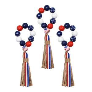Servilletero con cuentas de madera con borla de cuerda, guirnalda de cuentas de madera para colgar en la pared, decoración para el Día DE LA Independencia - Product Image 5
