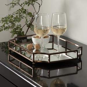 Bandeja decorativa festoneada con espejo de Metal Ciel de oro rosa hecha a mano para baño, tocador, dormitorio - Product Image 1