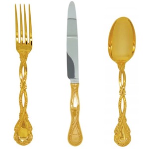 Ensemble de 3 couverts en acier inoxydable idéal pour les ustensiles de cuisine de table, les cafés, les couverts plaqués couleur argent, les poignées de luxe - Product Image 3