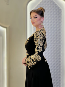 <b>Moroccan</b> Caftan in Black Color with Elegant Gold Embroidery Traditional Muslim Clothing and Accessories - Product Image 4