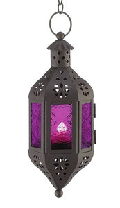 Farol Decorativo Artesanal para el Hogar, Hoteles y Bodas, Portavelas de Vidrio Colorido y Metal Largo - Product Image 6