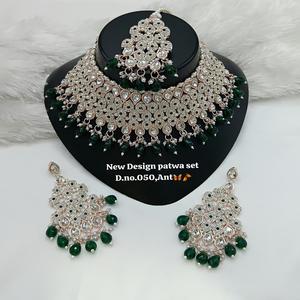 Premium Grade Trending Fancy Collection Gold Plated <b>Kundan</b> & Pearl with Green Stone Necklace Set For Women Wear <b>Jewelry</b> - Product Image 2