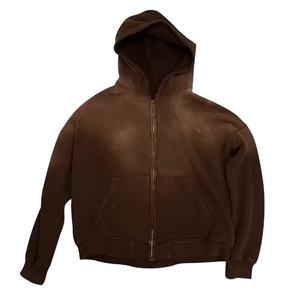 Sudaderas con capucha desgastadas con lavado ácido de calidad de lujo personalizadas, ropa de calle Vintage en blanco de doble capa, sudaderas con cremallera 2026 - Product Image 3