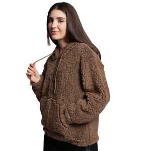Sweat à capuche décontracté pour femme de haute qualité, broderie, logo frontal, 100 % coton tricoté, offre ODM - Product Image 3
