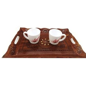 Bandeja de madera rectangular compacta para uso en la cocina Bandeja de servicio de madera artesanal clásica para decoración del hogar para bandeja de servicio de café - Product Image 4