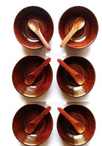 Lot de 6 bols en bois de Sesham de haute qualité, gravure florale marron naturel, éco-durable pour la cuisine et les repas. - Product Image 5