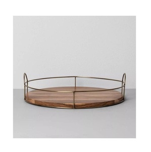 Modern High Quality Durable for Wood Serving Tray with Metal Handles Handmade Decorative <b>Light</b> Brown Platter for Home Use - Product Image 2