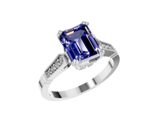 Cincin pertunangan safir sintetis, cincin soliter emas padat 14k abadi, cincin pertunangan gigi Lab tumbuh berlian, batu aksen OEM OMD