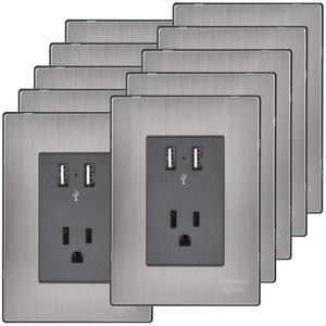 Hochleistungs-Steckdosenleiste, MXIXO-006, 10er-Pack, USBx2/Steckdose, 110/125-250VAC, 15A, 50/60Hz, 5VDC, 2,1A, Silber/Oxford, Acer - Product Image 1