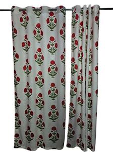 Rideaux traditionnels en coton 100% imprimés à la main avec des motifs floraux rouges pour le salon, le bureau, tailles personnalisées avec option œillets - Product Image 3