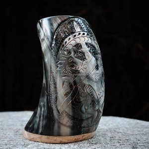 Taza de cuerno para beber vikingo artesanal de primera calidad Cuerno de búfalo pulido para amantes de la cerveza Vino Ale - Product Image 2