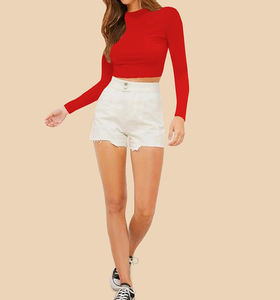 Top corto ligero de moda para mujer, venta al por mayor, camisetas atléticas ajustadas para mujer, camisetas cortas bonitas de algodón Premium para mujer - Product Image 3