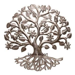 Art mural décoratif en métal moulé artisanal, finition noire antique, décoration de salon, arbre avec motif de moineau, arts muraux - Product Image 2