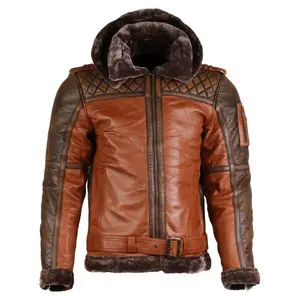 Leather <b>Jacket</b> Men's Fur Genuine Bomber <b>Sheepskin</b> Black & Grey Fur Men <b>Jacket</b> Men Fashion Leather <b>Jacket</b> - Product Image 2