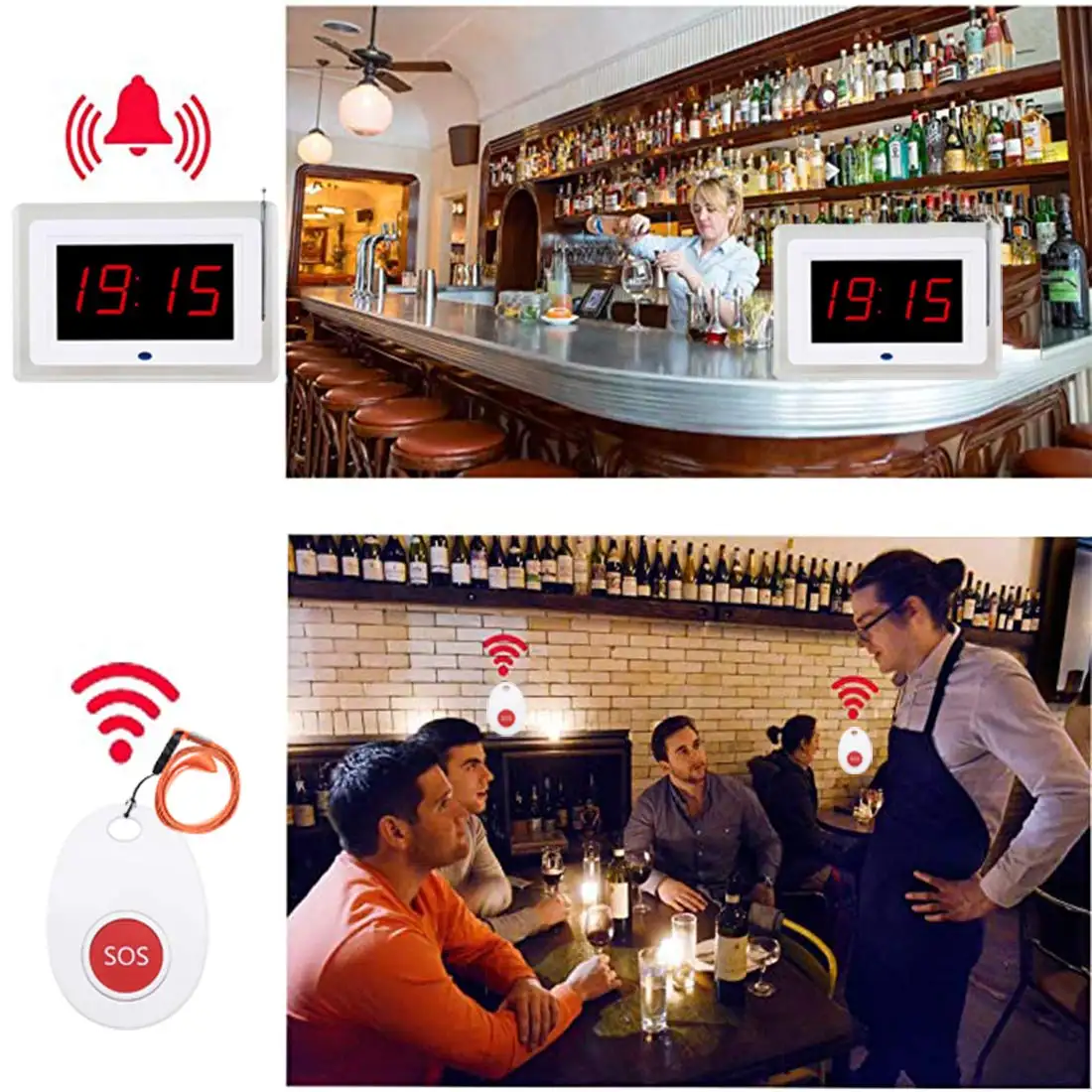 DAYTECH 1 Receiver 15 Waterproof Transmitter Button Wireless Waiter Service Calling System For restaurant