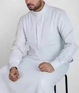 Jubbah al por Mayor, Conjunto Thobe Pakistaní, Vestido Árabe Musulmán, Ropa Islámica de Poliéster Transpirable, Informal, Largo hasta el Suelo, Cuello en V para Hombre - Product Image 5