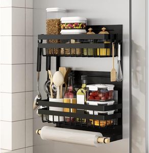 Portaspezie per frigo a 3 livelli magnetico per condimenti Organizer per condimenti da cucina scaffale laterale per frigorifero con porta asciugamani di carta - Product Image 4
