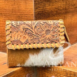 ใหม่จริงทําด้วยมือTooledผมบนของแท้หนังTrifoldกระเป๋าสตางค์ผู้หญิงตะวันตกสไตล์Cowhideกระเป๋าสตางค์ขายส่งกระเป๋าสตางค์หรูหรา - Product Image 1