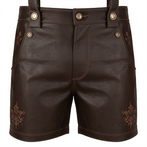 Pantalones Cortos Bávaros Marrón Oscuro Premium de Cuero Genuino, Pantalones Cortos Bordados para Oktoberfest, Fabricación Personalizada OEM - Product Image 3