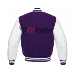 Chaqueta universitaria con mangas de cuero genuino y cuerpo de mezcla de lana | Estilo clásico de Letterman | Chaqueta universitaria de béisbol - Product Image 3
