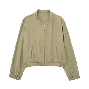 Chaqueta bomber informal de manga larga con cremallera para mujer con cintura elástica y bolsillos ropa de calle de punto transpirable - Product Image 4