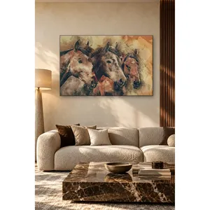 Impression sur toile Fida avec trois têtes de cheval brunes texturées et vieillies - Product Image 5