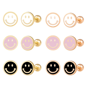 Orecchini da donna alla moda in oro 14k Fine orecchini da festa vari colori simpatici epossidici con sorriso viso Piercing gioielli regali all'ingrosso K-gioielli - Product Image 2