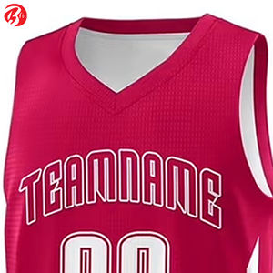 Rose et blanc couleur col en V élégant Top qualité équipe formation uniforme respirant séchage rapide Bsci été basket-ball Shorts - Product Image 5