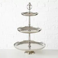 Support à dessert et gâteau rond en acier inoxydable à 3 niveaux poli miroir Support à gâteau de grande taille au design moderne et classique