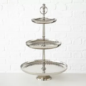 Support à dessert et gâteau rond en acier inoxydable à 3 niveaux poli miroir Support à gâteau de grande taille au design moderne et classique - Product Image 5