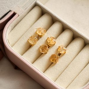 Gold Plated <b>Sterling</b> <b>Silver</b> <b>Stud</b> Earrings with 8-10mm Citrine Raw Gems Birthstone Rough Gemstone Jewellery - Product Image 5