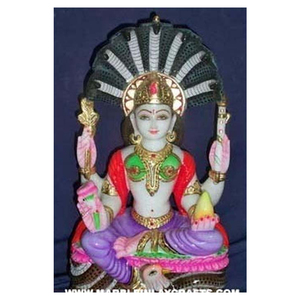 Makrana รูปปั้นหินอ่อนสีขาว,งานทำมือเทพธิดา Laxmi Mata Ji การออกแบบสีที่สวยงาม Laxmi Ji Murti - Product Image 1