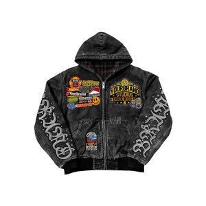 Fabricant de sweats à capuche surdimensionnés à fermeture éclair, en molleton français de 500 g/m², avec broderie lourde, délavé à l'acide et effet usé - Product Image 2