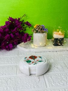 Juego de posavasos de piedra natural con diseño Floral maravillosamente único, mejor precio, venta al por mayor, incrustaciones de mármol de colores para Cafe Bar, juego de regalo - Product Image 2