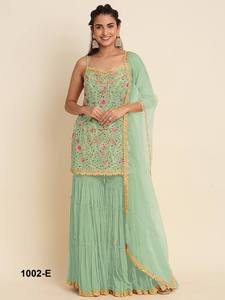 Mode d'hiver lourd Dupatta Shalwar Kameez avec Sarara broderie multi-fils papillon Net robe cousue adultes vêtements de fête - Product Image 3