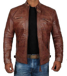 <b>Men's</b> Casual Fashion Slim PU Leather <b>Jacket</b> for <b>Bikers</b> Custom Distressed with Stand Collar - Product Image 3