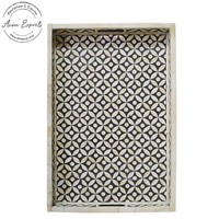 Plateau de service d'incrustation d'os fait à la main avec motif Floral noir et blanc utilisé pour la décoration et le service de dessus de Table