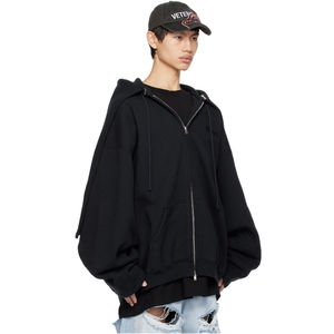 Sweat à capuche épais en coton avec cape amovible, style tendance, noir, personnalisé OEM, avec strass pour homme, hiver, écologique - Product Image 6