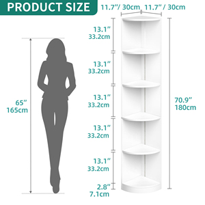 Estante de Esquina Blanco al por Mayor <span class=keywords><strong>con</strong></span> Luces LED, Estantería Curva de Madera de 6 Niveles para Libros, Exhibidor para Sala de Estar y Dormitorio - Product Image 6