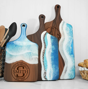 Tabla de Cortar Queso de Madera de Nogal con Mango de Bambú de Calidad y Resina Azul para Cortar, Tabla de Resina y Madera de Acacia - Product Image 2