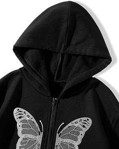 Women's Y2k Butterfly Zip up <b>Hoodie</b> Oversized Graphic Print Sweatshirt Vintage Baggy Grunge Aesthetic Alt <b>Emo</b> Jackets - Product Image 3