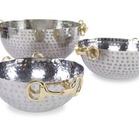 Ensemble de bols de service en acier inoxydable martelé avec poignées en forme de mors de cheval dorées, bols à salade décoratifs, accessoires de décoration de table de mariage