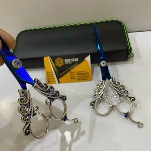 Tijeras de Peluquería Azules 440C, Acero Inoxidable Puro, para Diestros, Ligeras, Mango Mediano con Diseño de Dragón, Punta de Cuchilla Afilada - Product Image 5