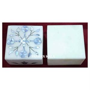 Joyero de forma cuadrada de madreperla azul con incrustaciones de mármol blanco puro para regalo de negocios y propósito de decoración del hogar en el precio más barato - Product Image 1