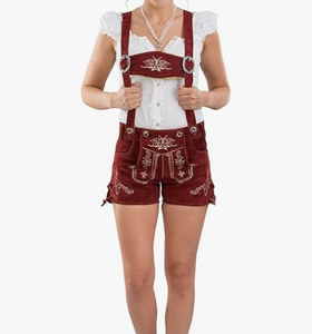 Mid-Waist Bavarian Lederhosen <b>Shorts</b> Genuine CowSplit Smooth <b>Leather</b> Embroidery Front Pockets - Product Image 1