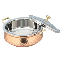 Casserole en acier inoxydable plaqué cuivre avec couvercle en verre pour une cuisine indienne authentique, durable et ronde (Handi)