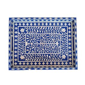 Bandeja de servicio Rectangular con incrustaciones de hueso hechas a mano de calidad genuina, diseño de hojas de tamaño personalizado de resina negra para uso en restaurante en casa - Product Image 6